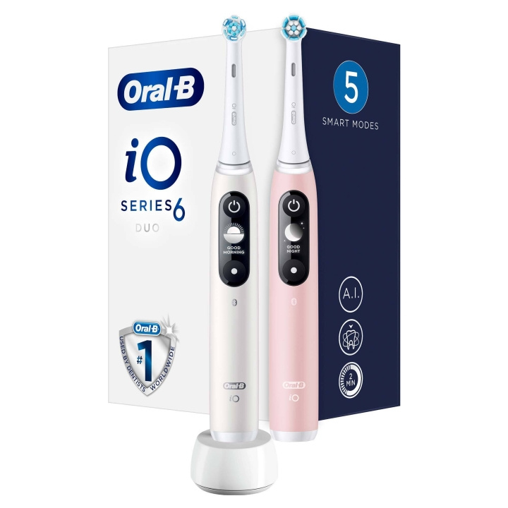 Oral B iO Series 6 Duo Electric Toothbrush, White & Light Pink in the group BEAUTY & HEALTH / Oral care / Electric toothbrushes at TP E-commerce Nordic AB (D10509)