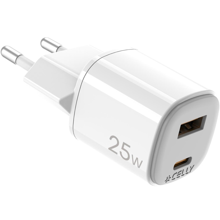 Celly USB-laddare GaN 1 x USB-A + 1 x USB-C PD 25W in the group SMARTPHONE & TABLETS / Chargers & Cables / Wall charger / Wall charger USB at TP E-commerce Nordic AB (D11520)