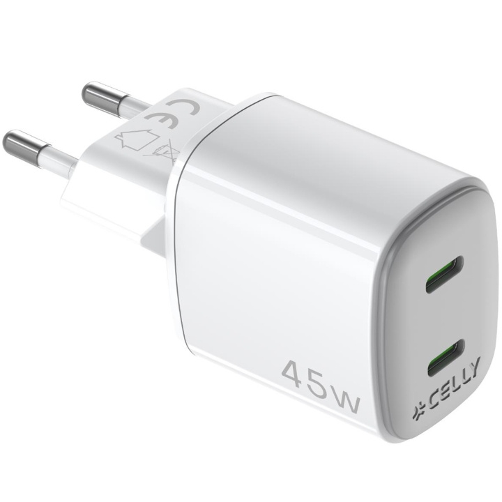 Celly USB-laddare GaN 2 x USB-C PD 45W in the group SMARTPHONE & TABLETS / Chargers & Cables / Wall charger / Wall charger USB-C at TP E-commerce Nordic AB (D11522)