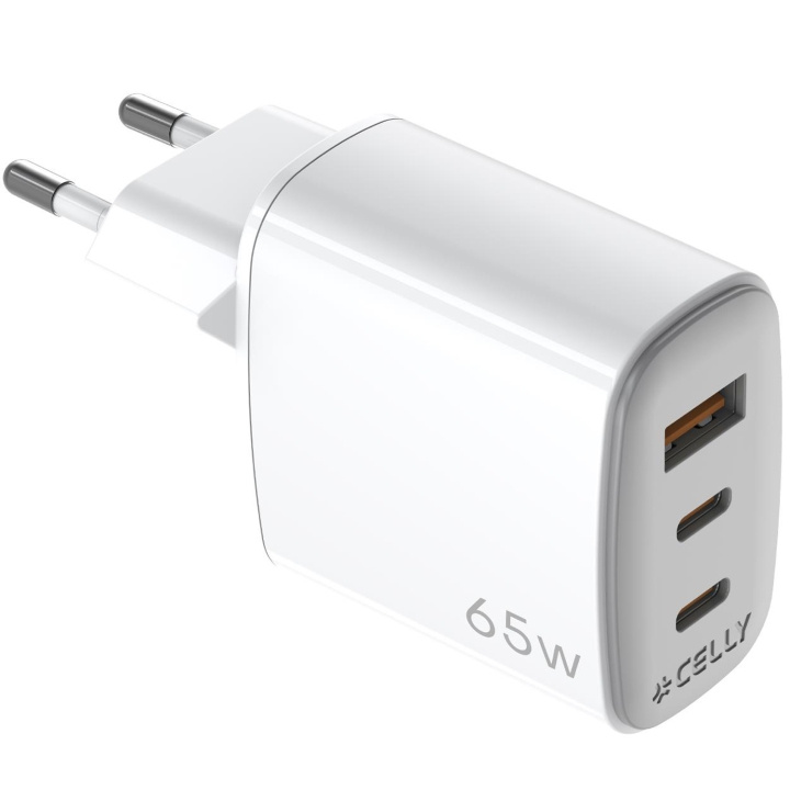 Celly USB-laddare GaN 1 x USB-A + 2 x USB-C PD 65W in the group SMARTPHONE & TABLETS / Chargers & Cables / Wall charger / Wall charger USB-C at TP E-commerce Nordic AB (D11523)