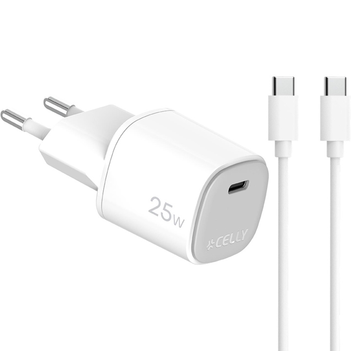 Celly USB-laddare GaN 1 x USB-C PD 25W + USB-C-kabel in the group SMARTPHONE & TABLETS / Chargers & Cables / Wall charger / Wall charger USB-C at TP E-commerce Nordic AB (D11524)