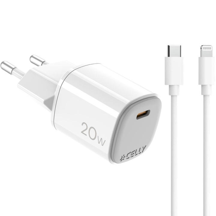 Celly USB-laddare GaN 1 x USB-C PD 20W + Lightning-kabel in the group SMARTPHONE & TABLETS / Chargers & Cables / Wall charger / Wall charger USB-C at TP E-commerce Nordic AB (D11525)