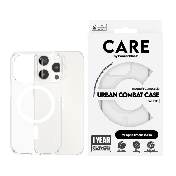 CARE by PanzerGlass - Case Transparent w. White MagSafe - iPhone 15 Pro in the group SMARTPHONE & TABLETS / Phone cases / Apple / iPhone 15 at TP E-commerce Nordic AB (D12562)