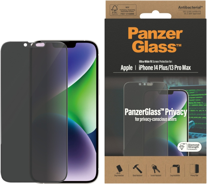 PanzerGlass Privacy screen protector, iPhone 14 Plus / 13 Pro Max, black bezel in the group SMARTPHONE & TABLETS / Phone cases / Apple / iPhone 14 at TP E-commerce Nordic AB (D13460)