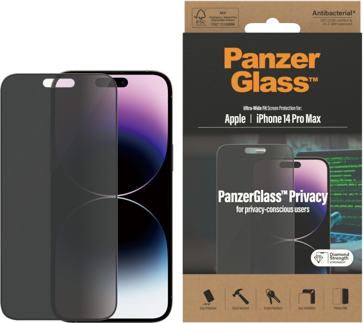 PanzerGlass Ultra Wide Fit Privacy screen protector, iPhone 14 Pro Max, black bezel in the group SMARTPHONE & TABLETS / Phone cases / Apple / iPhone 14 at TP E-commerce Nordic AB (D13461)