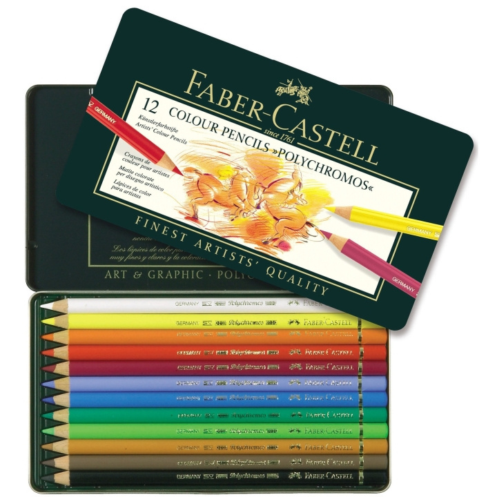 Faber-Castell Polychromos Colour Pencil tin of 12 in the group Sport, leisure & Hobby / Hobby / Paint & Draw / Pencils, crayons & ink at TP E-commerce Nordic AB (D13790)