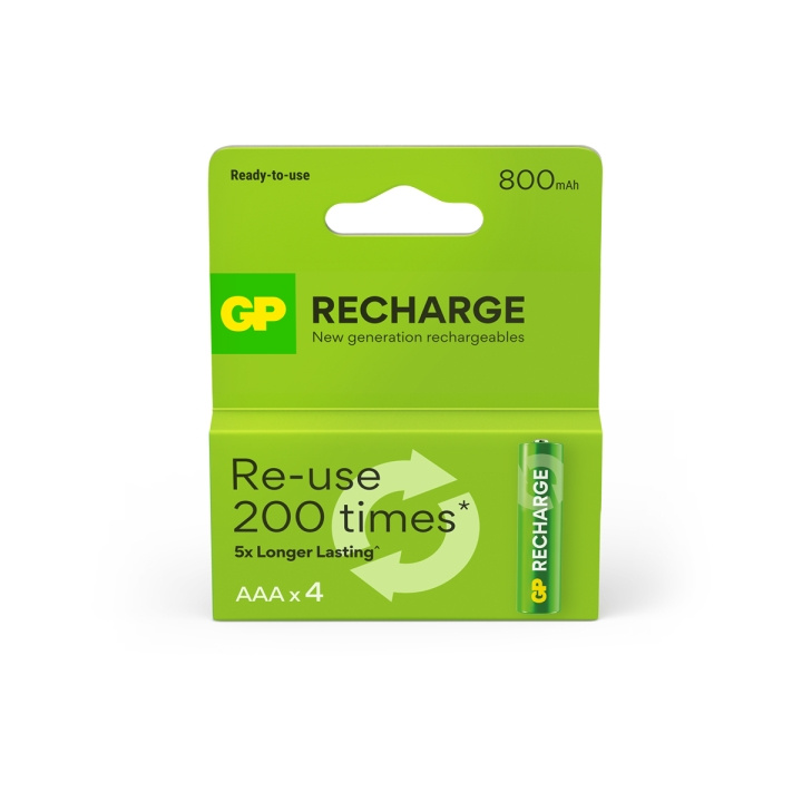 GP Recharge Rechargeable Battery, Size AAA, 800 mAh, 4-pack in the group HOME ELECTRONICS / Batteries & Chargers / Rechargable batteries / AAA at TP E-commerce Nordic AB (D13831)