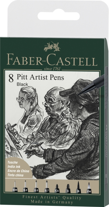 Faber-Castell Pitt Artist Pen India ink pen, wallet of 8, black (167158) in the group Sport, leisure & Hobby / Hobby / Paint & Draw / Pencils, crayons & ink at TP E-commerce Nordic AB (D13969)