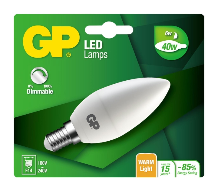 GP LED Lamp Mini Candle, E14, DIM, 6W (40W), 470lm in the group HOME ELECTRONICS / Lighting / LED lamps at TP E-commerce Nordic AB (D14194)