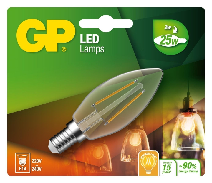 GP LED Lamp Filament Mini Candle, E14, 2W (25W), 250lm in the group HOME ELECTRONICS / Lighting / LED lamps at TP E-commerce Nordic AB (D14212)