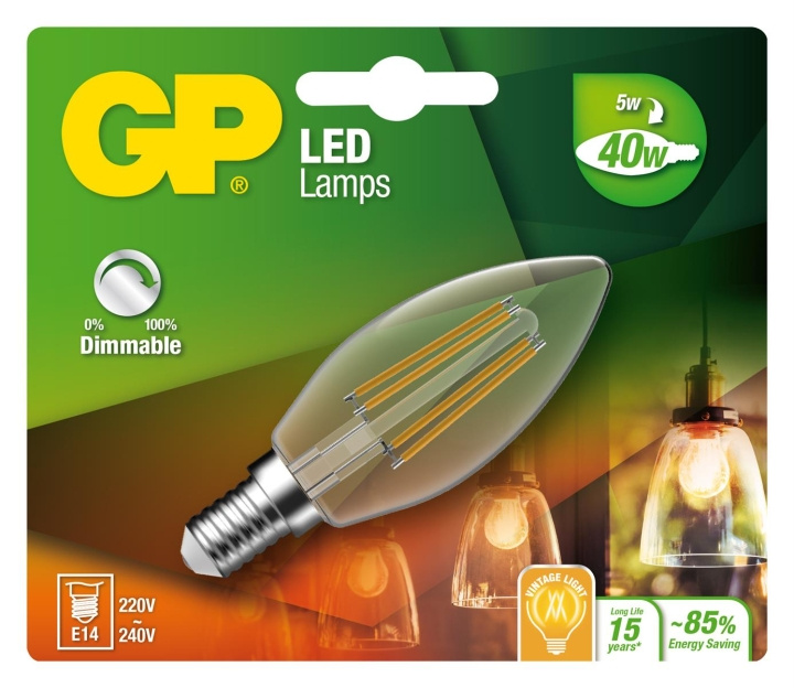 GP LED Lamp Filament Mini Candle, E14, DIM, 5W (40W), 470lm in the group HOME ELECTRONICS / Lighting / LED lamps at TP E-commerce Nordic AB (D14214)