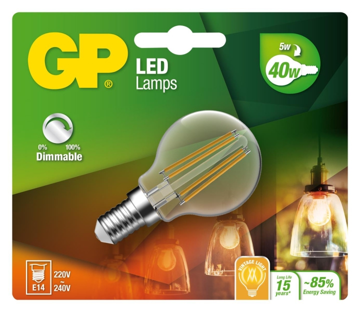 GP LED Lamp Filament Mini Globe, E14, DIM, 5W (40W), 470lm in the group HOME ELECTRONICS / Lighting / LED lamps at TP E-commerce Nordic AB (D14215)