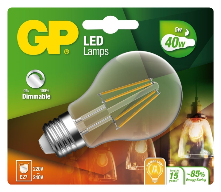 GP LED Lamp Classic Filament, E27, DIM, 5W (40W), 470lm in the group HOME ELECTRONICS / Lighting / LED lamps at TP E-commerce Nordic AB (D14216)