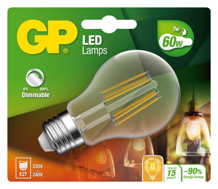 GP LED Lamp Classic Filament, E27, DIM, 7W (60W), 806lm in the group HOME ELECTRONICS / Lighting / LED lamps at TP E-commerce Nordic AB (D14218)