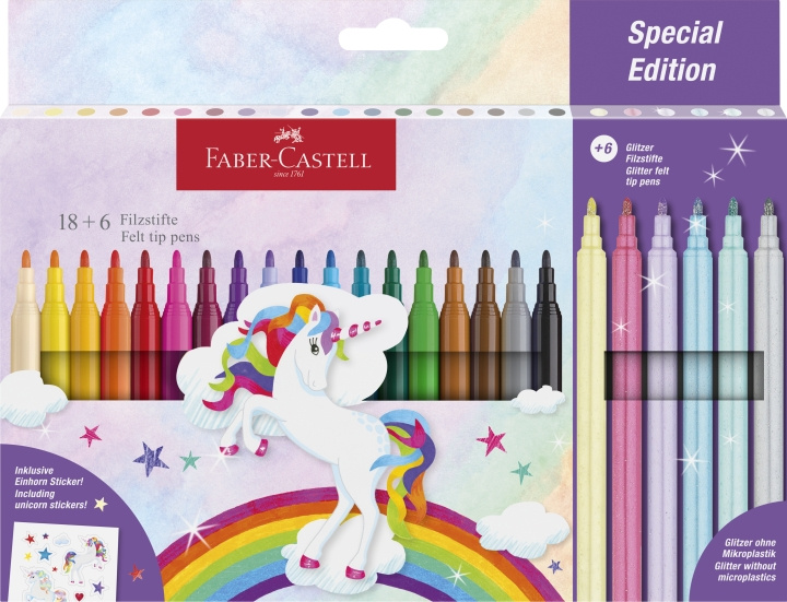 Faber-Castell Felt-tip pen unicorn 18+6 + stickers (554221) in the group Sport, leisure & Hobby / Hobby / Paint & Draw / Pencils, crayons & ink at TP E-commerce Nordic AB (D14271)