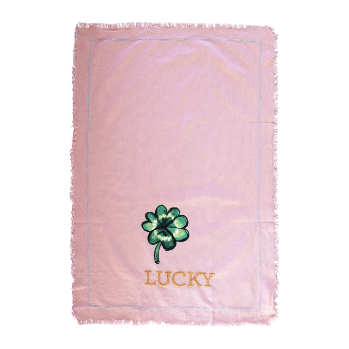 RICE Cotton Tea Towel Good Luck print and Embroidery in Soft Pink in the group HOME, HOUSEHOLD & GARDEN / Bathroom / Towels at TP E-commerce Nordic AB (D15233)