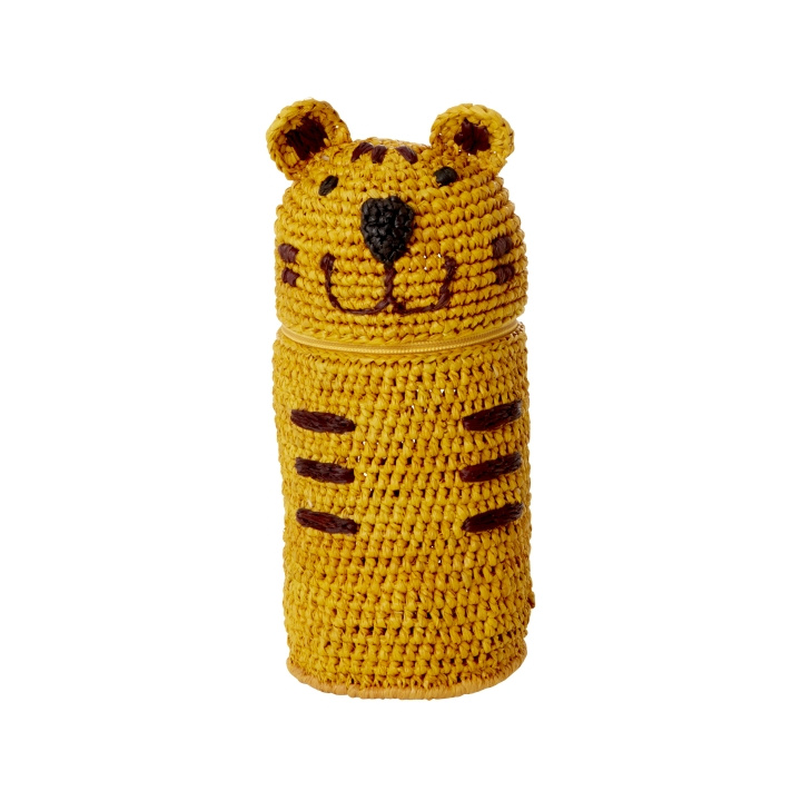 RICE Raffia Crocheted Pencil Case / Purse - Tiger Shape - Yellow - 20cm x 10cm x 5cm in the group Sport, leisure & Hobby / Hobby / Paint & Draw / Pencils, crayons & ink at TP E-commerce Nordic AB (D15347)