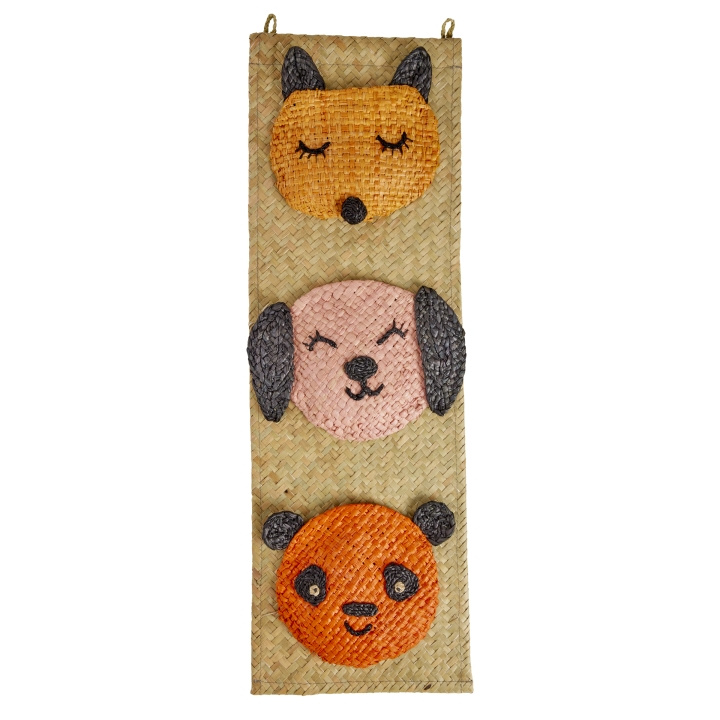 RICE Raffia Wall Hanger with Animal Face Pockets - 60 cm x 20 cm in the group TOYS, KIDS & BABY PRODUCTS / Children\'s room / Storage at TP E-commerce Nordic AB (D15354)