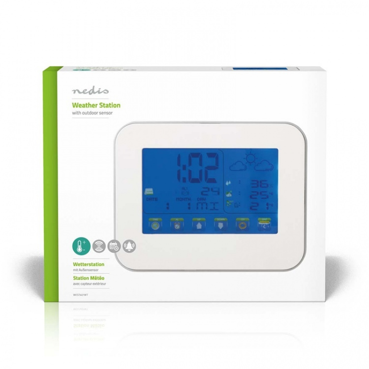 Nedis Weather Station | Indoor & Outdoor | Including wireless weather sensor | Weather forecast | Time display | Colour LCD Display | Alarm clock function Nedis Weather Station | Indoor & Outdoor | Including wireless weather sensor | Weather forecast | Time display | Colour LCD Display | Alarm clock function