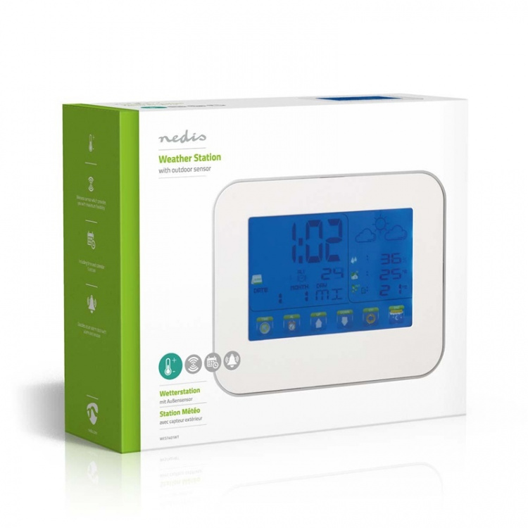 Nedis Weather Station | Indoor & Outdoor | Including wireless weather sensor | Weather forecast | Time display | Colour LCD Display | Alarm clock function Nedis Weather Station | Indoor & Outdoor | Including wireless weather sensor | Weather forecast | Time display | Colour LCD Display | Alarm clock function