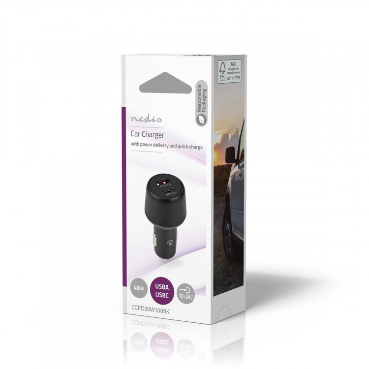 Nedis Car Charger | 2x 3.0 A | Number of outputs: 2 | Port type: USB-A / USB-C™ | | Automatic Voltage Selection Nedis Car Charger | 2x 3.0 A | Number of outputs: 2 | Port type: USB-A / USB-C™ | | Automatic Voltage Selection