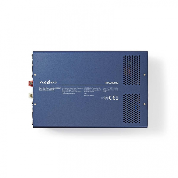 Nedis Power Inverter Pure Sine Wave | Input voltage: 12 V DC | Device power output connection(s): Type F (CEE 7/3) | 230 V AC 50 Hz | 2000 W | Peak power output: 4000 W | Screw Terminal | Pure Sine Wave | Fuse | Blue Nedis Power Inverter Pure Sine Wave | Input voltage: 12 V DC | Device power output connection(s): Type F (CEE 7/3) | 230 V AC 50 Hz | 2000 W | Peak power output: 4000 W | Screw Terminal | Pure Sine Wave | Fuse | Blue