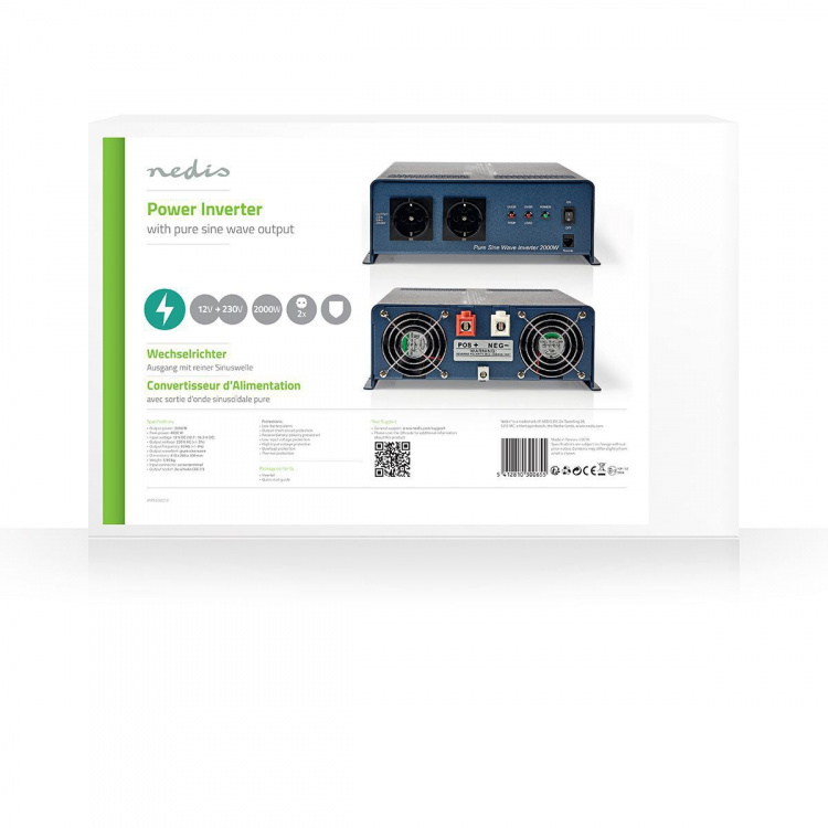 Nedis Power Inverter Pure Sine Wave | Input voltage: 12 V DC | Device power output connection(s): Type F (CEE 7/3) | 230 V AC 50 Hz | 2000 W | Peak power output: 4000 W | Screw Terminal | Pure Sine Wave | Fuse | Blue Nedis Power Inverter Pure Sine Wave | Input voltage: 12 V DC | Device power output connection(s): Type F (CEE 7/3) | 230 V AC 50 Hz | 2000 W | Peak power output: 4000 W | Screw Terminal | Pure Sine Wave | Fuse | Blue
