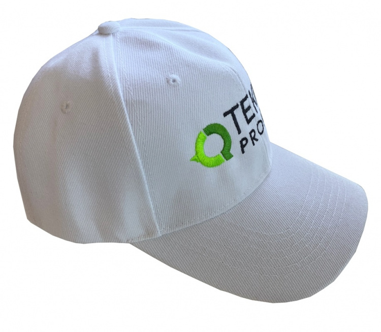 White cap with the Teknikproffset logo White cap with the Teknikproffset logo