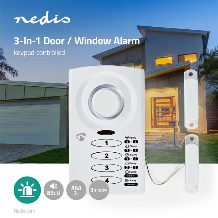 Nedis Doorstep Window Alarm | Battery Powered | 3x AAA/LR03 | 85 dB | White Nedis Doorstep Window Alarm | Battery Powered | 3x AAA/LR03 | 85 dB | White