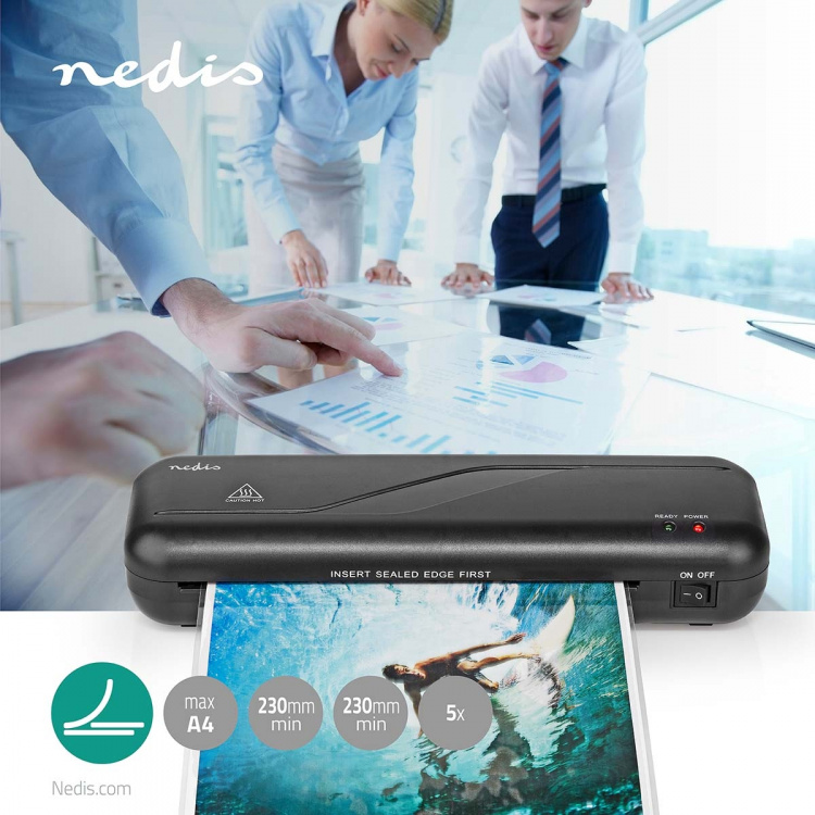 Nedis Laminator | Hot | A4 | 230 mm/min | Mains Powered | Black Nedis Laminator | Hot | A4 | 230 mm/min | Mains Powered | Black