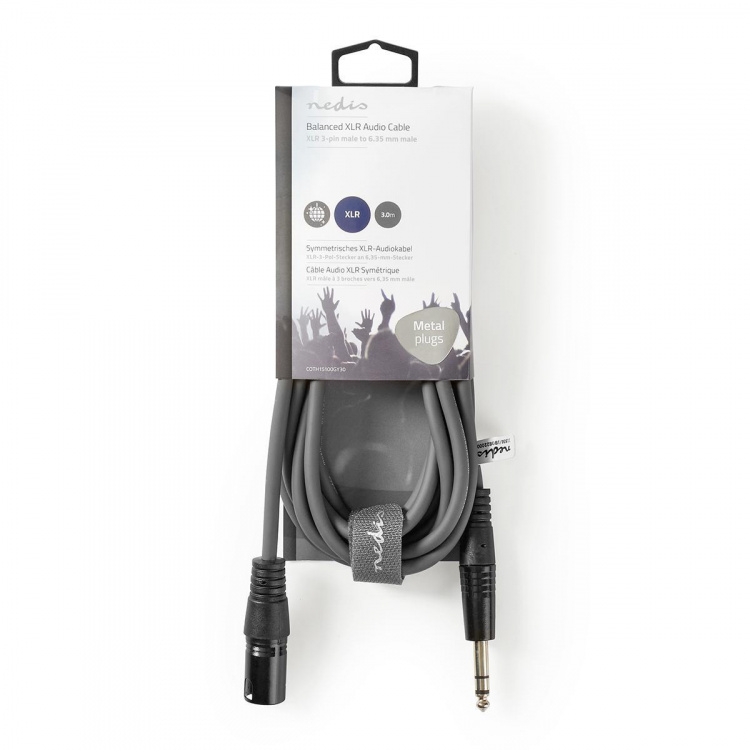 Nedis Balanced Audio Cable | XLR 3-Pin Male | 6.35 mm Male | Nickel Plated | 3.00 m | Round | PVC | Dark Grey | Carton Sleeve Nedis Balanced Audio Cable | XLR 3-Pin Male | 6.35 mm Male | Nickel Plated | 3.00 m | Round | PVC | Dark Grey | Carton Sleeve