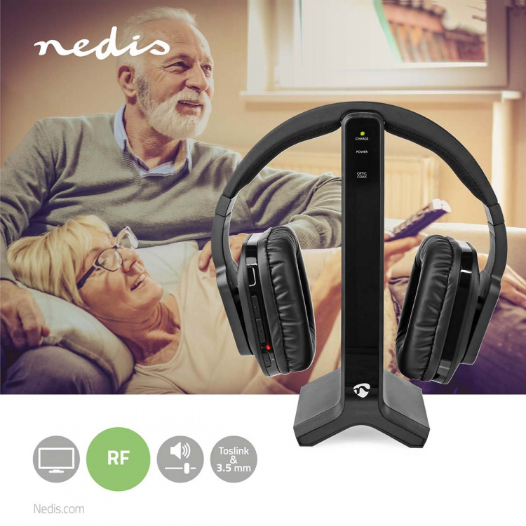 Nedis Wireless TV Headphones | Wi-Fi | Over-Ear | Battery play time: 8 hrs | 25 m | Digital Audio | Charging dock | Black Nedis Wireless TV Headphones | Wi-Fi | Over-Ear | Battery play time: 8 hrs | 25 m | Digital Audio | Charging dock | Black