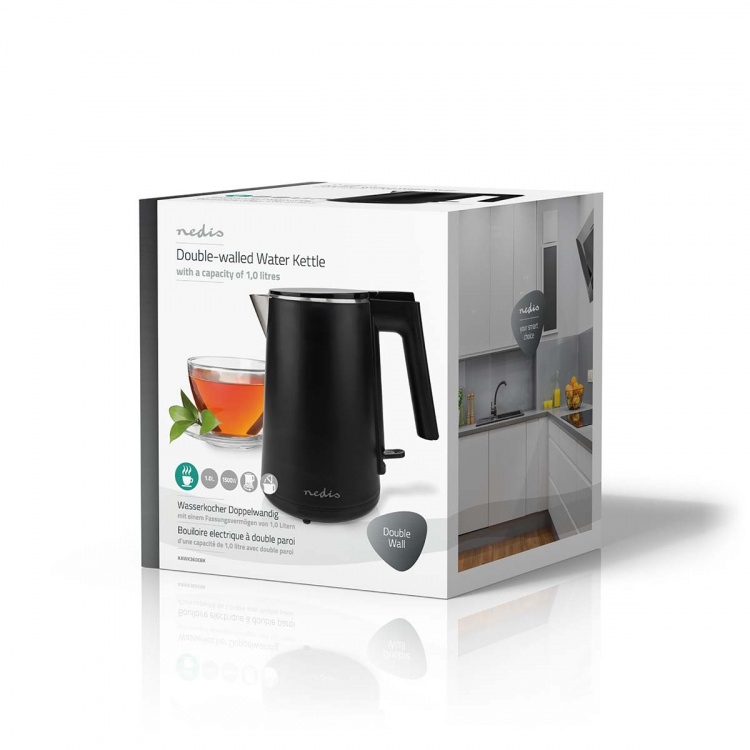 Nedis Electric Kettle | 1.0 l | Plastic | Black | Rotatable 360 degrees | Concealed heating element | Strix® controller | Boil-dry protection Nedis Electric Kettle | 1.0 l | Plastic | Black | Rotatable 360 degrees | Concealed heating element | Strix® controller | Boil-dry protection
