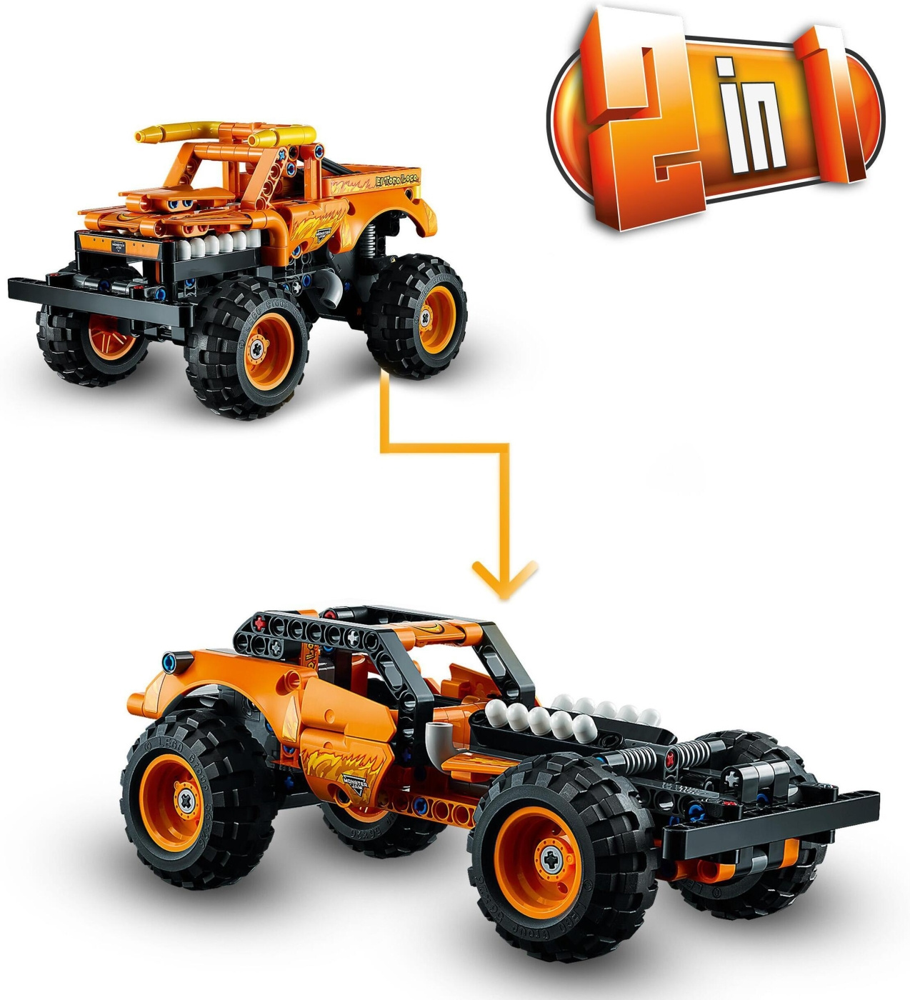 LEGO Technic Monster Jam El Toro Loco, 2 in 1 Pull Back Truck to Off Roader