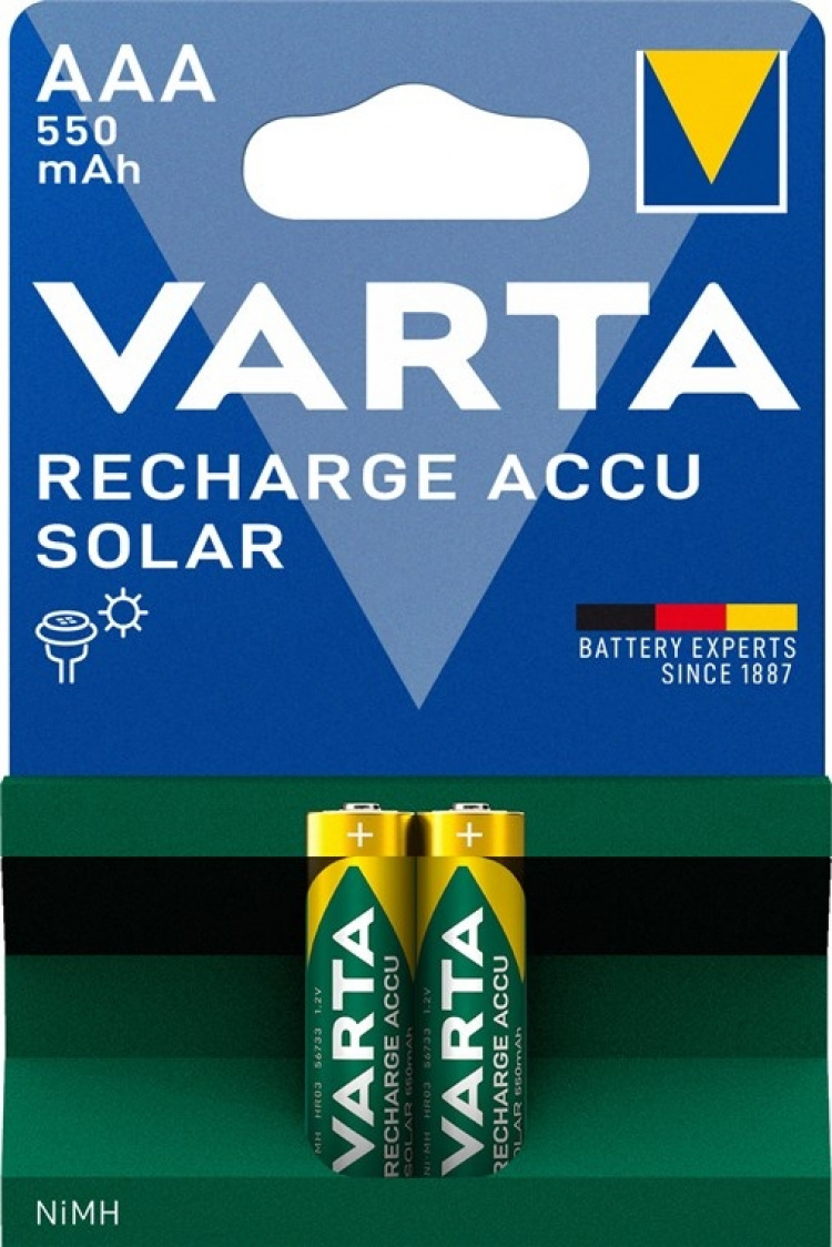 Varta AAA (Micro)/HR03 (56733) Rechargeable - 550 mAh, 2 pc. blister Nickel-metal hydride battery (NiMH), 1.2 V Varta AAA (Micro)/HR03 (56733) Rechargeable - 550 mAh, 2 pc. blister Nickel-metal hydride battery (NiMH), 1.2 V