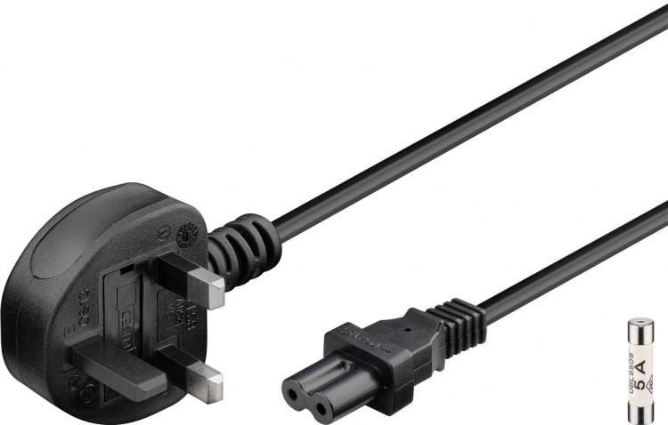 Goobay UK Mains Connection Cable, 1.8 m, Black UK 3-pin plug (type G, BS 1363) > C7 appliance socket Goobay UK Mains Connection Cable, 1.8 m, Black UK 3-pin plug (type G, BS 1363) > C7 appliance socket