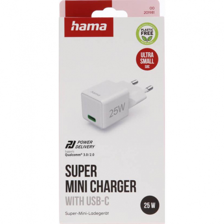 Hama Mini Fast Charger USB-C PD 25W White Hama Mini Fast Charger USB-C PD 25W White