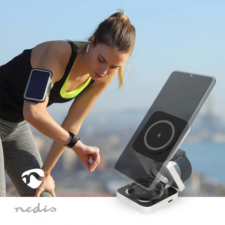 Nedis Wireless Charger | 3-in-1 | 2.5 / 5 / 15 W | LED-indicator in use | Including cable | USB-A / USB-C™ | 1.50 m Nedis Wireless Charger | 3-in-1 | 2.5 / 5 / 15 W | LED-indicator in use | Including cable | USB-A / USB-C™ | 1.50 m