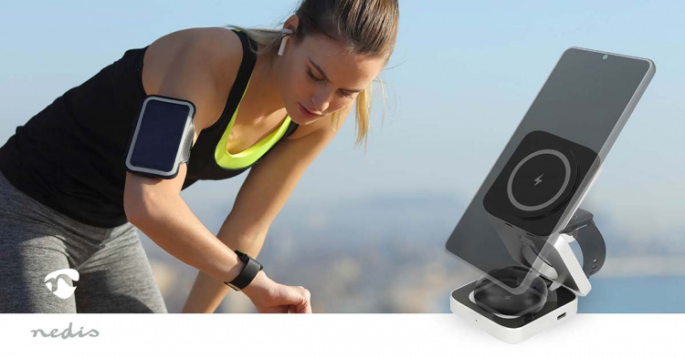 Nedis Wireless Charger | 3-in-1 | 2.5 / 5 / 15 W | LED-indicator in use | Including cable | USB-A / USB-C™ | 1.50 m Nedis Wireless Charger | 3-in-1 | 2.5 / 5 / 15 W | LED-indicator in use | Including cable | USB-A / USB-C™ | 1.50 m